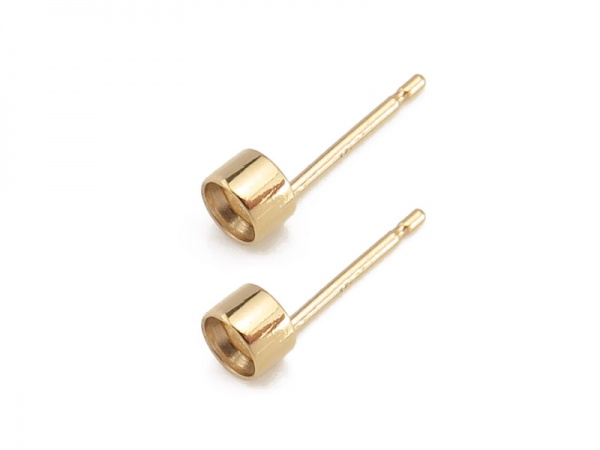 Gold Filled Tube Bezel Setting Ear Post 3mm ~ PAIR