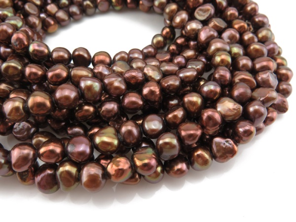 Freshwater Pearl Bronze Cross Drilled Beads 7.5mm ~ 16'' Strand