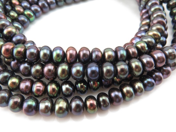 Freshwater Pearl Peacock Button Beads 7-8mm ~ 16'' Strand