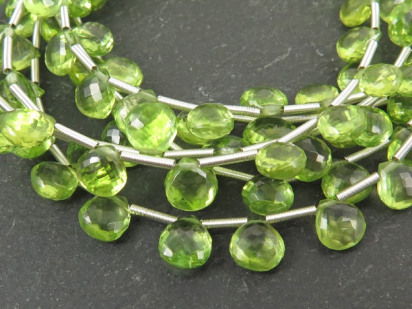 AA+ Peridot Micro Faceted Heart Briolettes 6.5-7.25mm ~ 8'' Strand