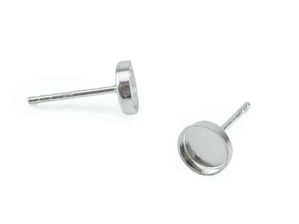 Sterling Silver Round Bezel Cup Ear Stud 6mm ~ PAIR