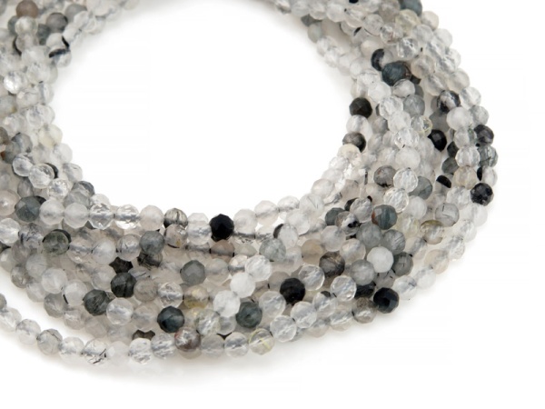 Tourmalinated Quartz Faceted Round Beads 3.25mm ~ 12.5'' Strand