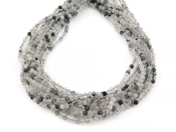 Tourmalinated Quartz Faceted Round Beads 3.25mm ~ 12.5'' Strand