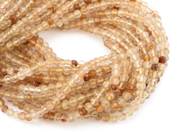 AAA Golden Rutilated Quartz Faceted Round Beads 3mm ~ 12.5'' Strand