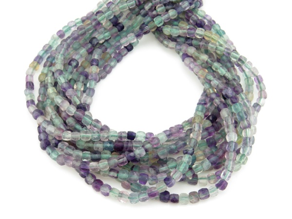 AAA Fluorite Faceted Cube Beads 4mm ~ 12.5'' Strand