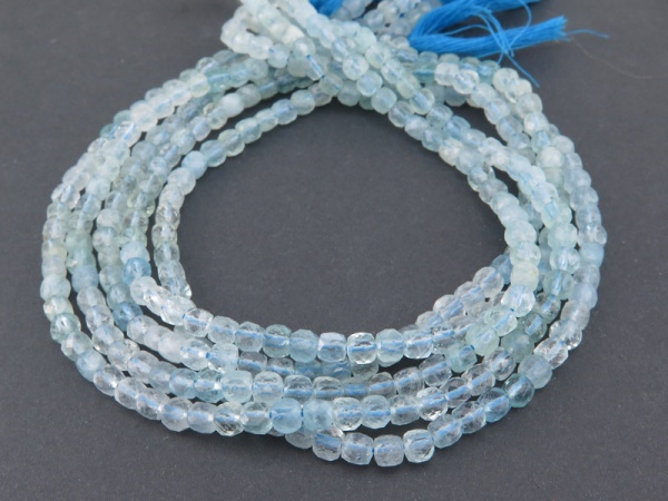 AA Shaded Aquamarine Faceted Cube Beads 4.5mm ~ 12.5'' Strand