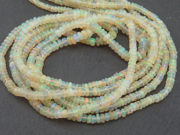 AA Ethiopian Opal Smooth Rondelle Beads 2.5-4.25mm ~ 17.5'' Strand