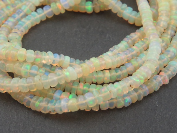 AA Ethiopian Opal Smooth Rondelle Beads 2.5-4.25mm ~ 17.5'' Strand