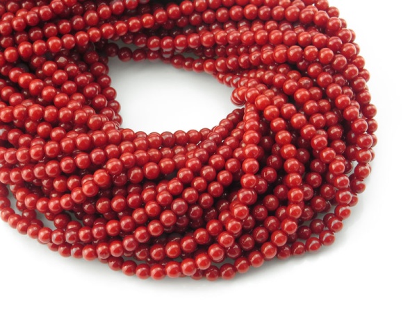 Red Bamboo Coral Smooth Round Beads 3.5mm ~ 16'' Strand