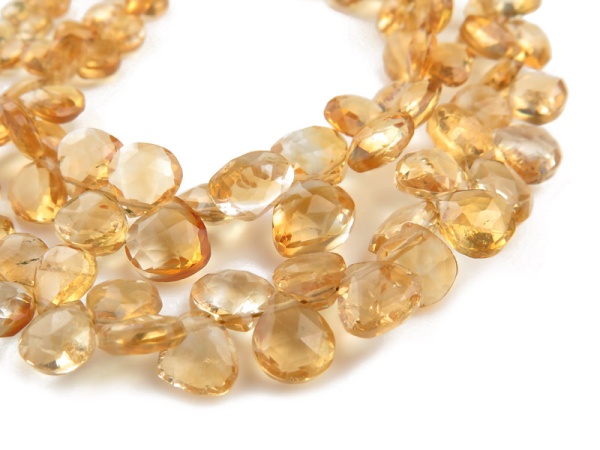 AA Citrine Faceted Heart Briolette Beads 5-7.25mm ~ 9'' Strand