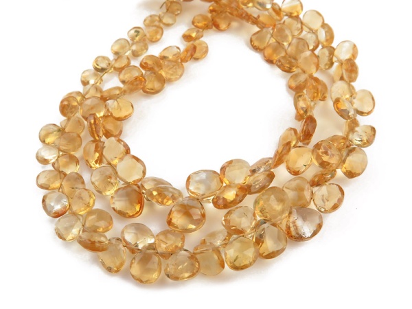 AA Citrine Faceted Heart Briolette Beads 5.5mm ~ 9'' Strand