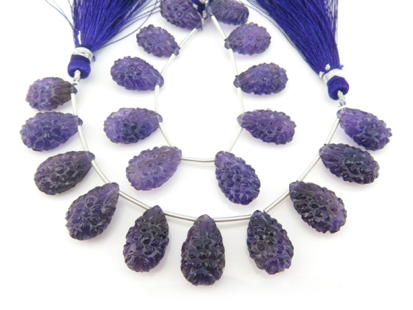 AAA Amethyst Carved Pear Briolettes 14.25-15.5mm (10)