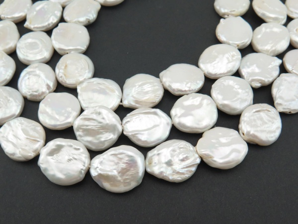 Freshwater Pearl Ivory Coin Beads 16-18mm ~ 15'' Strand
