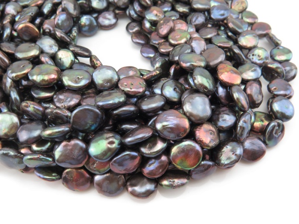 Freshwater Pearl Peacock Coin Beads 11-12mm ~ 15.5'' Strand