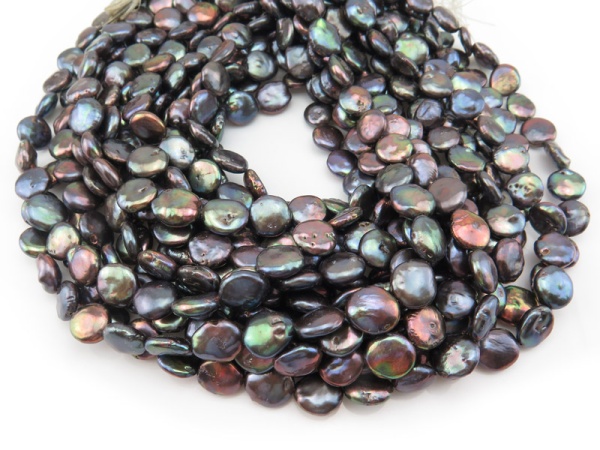 Freshwater Pearl Peacock Coin Beads 11-12mm ~ 15.5'' Strand