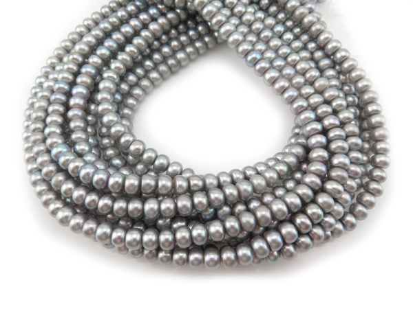 Freshwater Pearl Silver Grey Button Beads 7mm ~ 16'' Strand