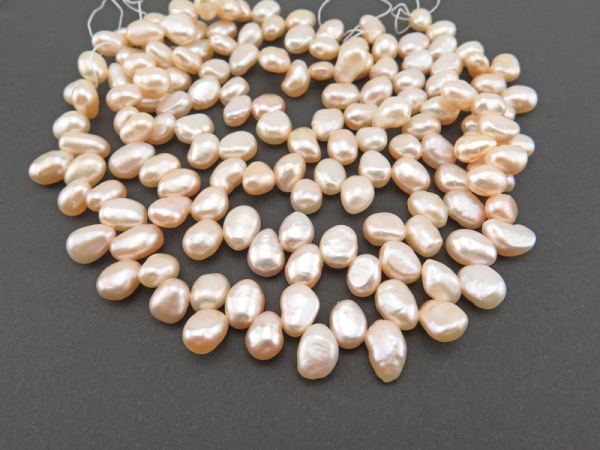 Freshwater Pearl Peach Side Drilled Drop Beads 8.5-10.5mm ~ 15'' Strand