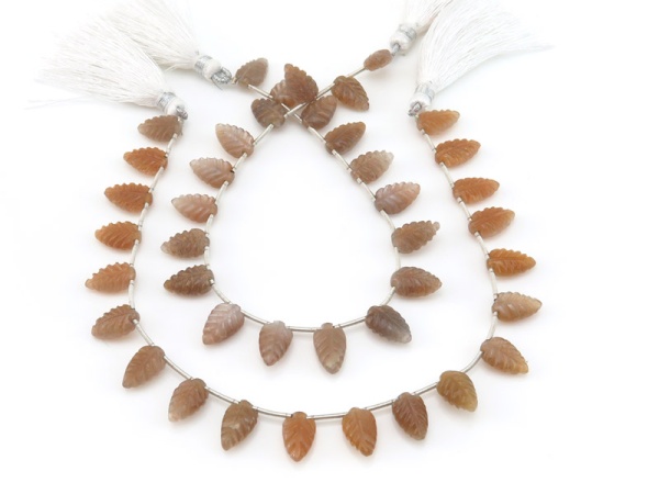 AA+ Golden Moonstone Carved Leaf Briolettes 12mm ~ 8.5'' Strand