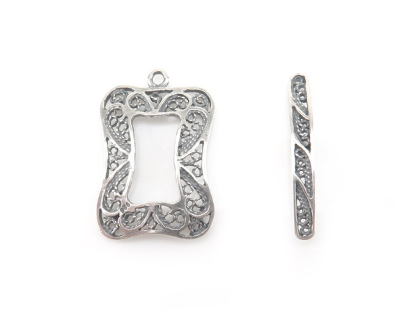 Sterling Silver Rectangle Filigree Toggle and Bar Clasp 27mm