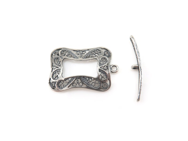 Sterling Silver Rectangle Filigree Toggle and Bar Clasp 27mm