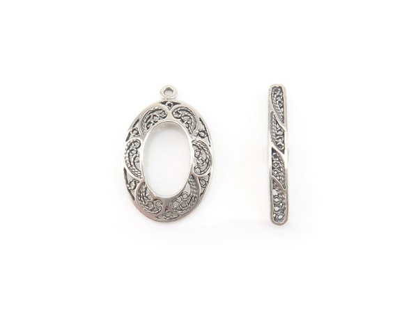 Sterling Silver Oval Filigree Toggle and Bar Clasp 27mm