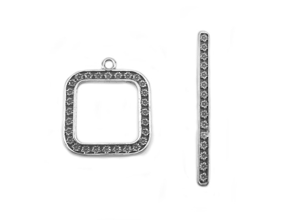 Sterling Silver Decorative Floral Square Toggle and Bar Clasp 19.5mm