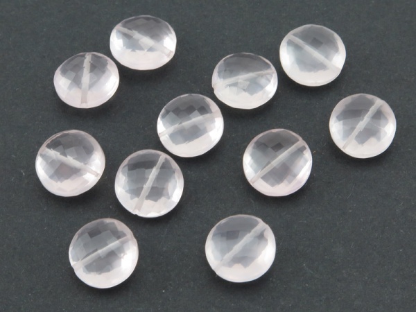 AAA Rose Quartz Micro-Faceted Coin Bead 10mm ~ SINGLE