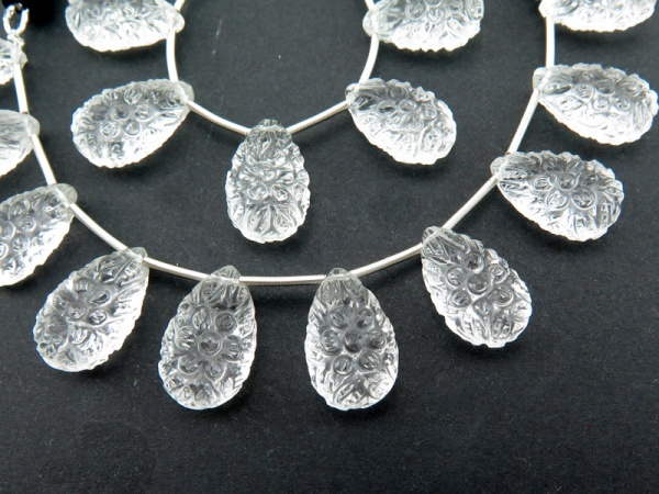 AAA Crystal Quartz Carved Pear Briolettes 15.5-16.5mm (10)
