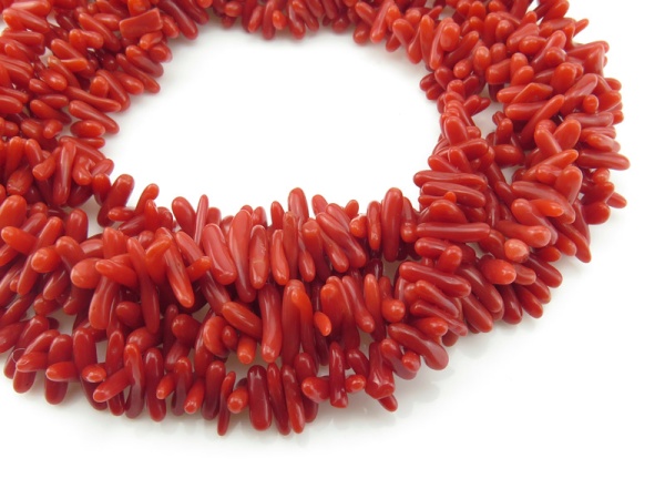 Red Coral Smooth Stick Beads 4-12mm ~ 19'' Strand