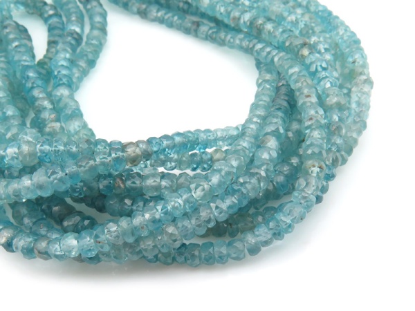 AA+ Blue Zircon Micro-Faceted Rondelles 3.5-4.5mm ~ 16'' Strand