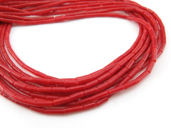 Red Coral Smooth Tube Beads 5-7.25mm ~ 18'' Strand