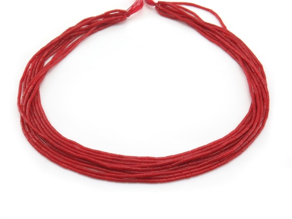 Red Coral Smooth Tube Beads 5-7.25mm ~ 18'' Strand