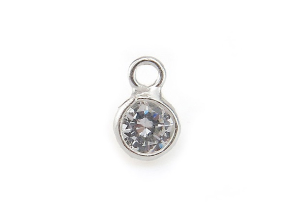 Cubic Zirconia Sterling Silver Charm ~ Brilliant White ~ 3mm