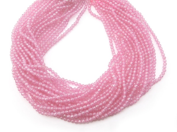 Pink Cubic Zirconia Micro-Faceted Round Beads 3.25mm ~ 15'' Strand