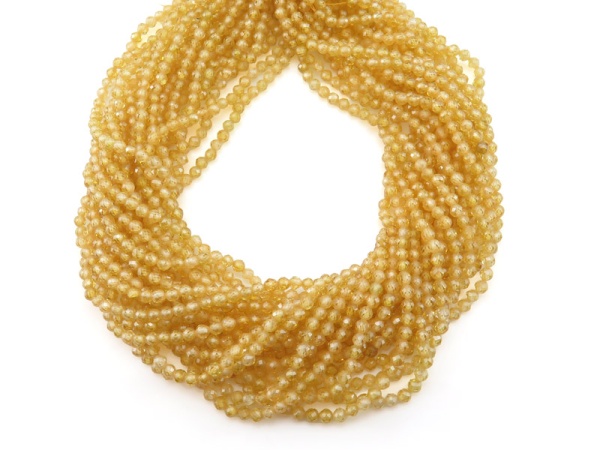 Yellow Cubic Zirconia Micro-Faceted Round Beads 3.25mm ~ 15'' Strand