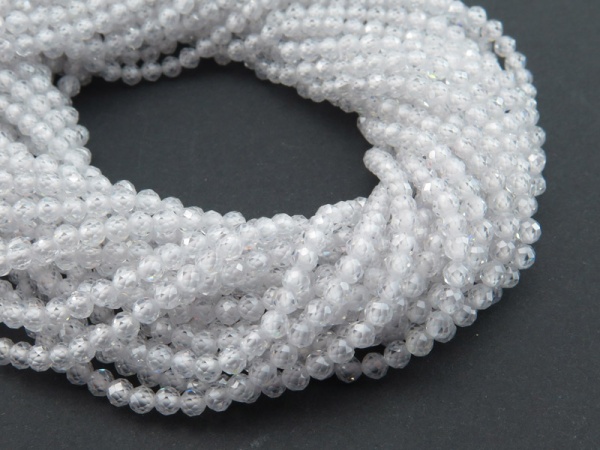 Brilliant White Cubic Zirconia Micro-Faceted Round Beads 3.25mm ~ 15'' Strand