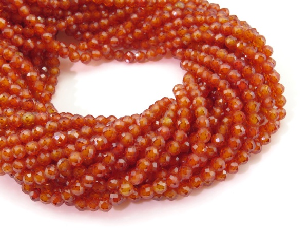 Orange Cubic Zirconia Micro-Faceted Round Beads 3mm ~ 15'' Strand