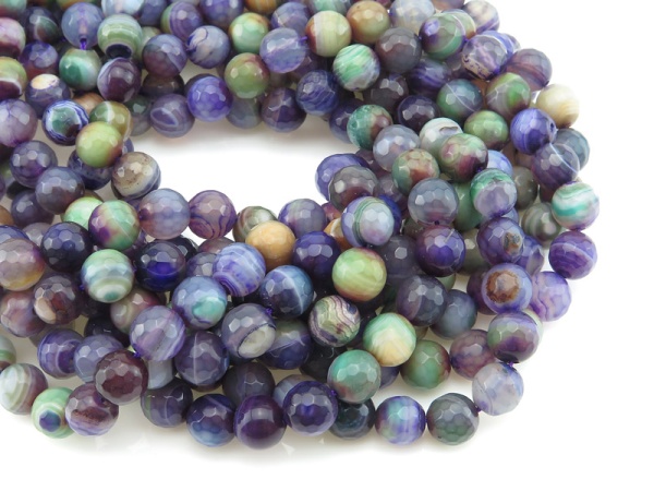 Multi Banded Agate Faceted Round Beads 8mm ~ 15'' Strand