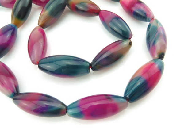 Blue & Pink Banded Agate Smooth Olive Beads 30mm ~ 15'' Strand