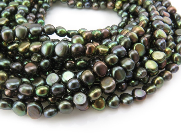 Freshwater Pearl Green Cross Drilled Beads 6.5mm ~ 15.5'' Strand