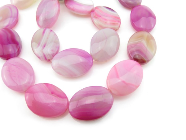 Pink Banded Agate Smooth Oval Beads 24.5mm ~ 15'' Strand