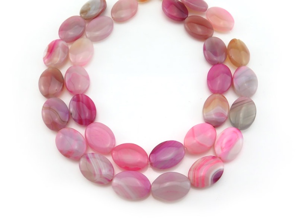 Pink Banded Agate Smooth Oval Beads 24.5mm ~ 15'' Strand