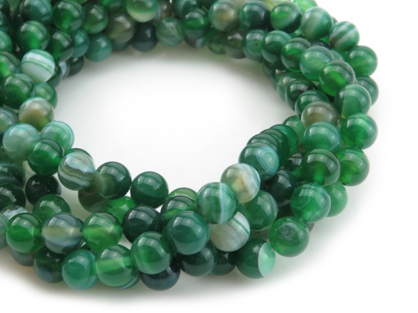 Green Banded Agate Smooth Round Beads 8mm ~ 15'' Strand