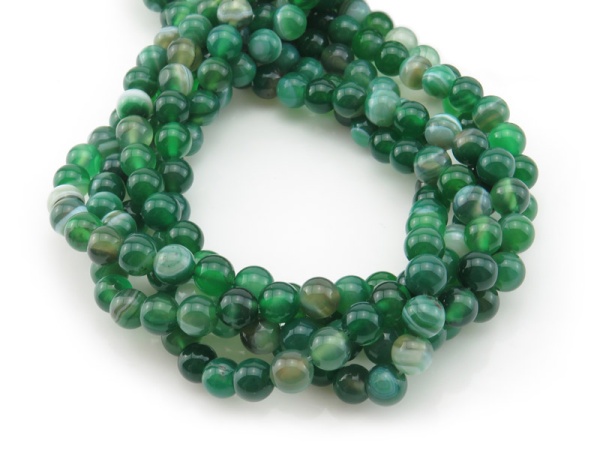 Green Banded Agate Smooth Round Beads 8mm ~ 15'' Strand