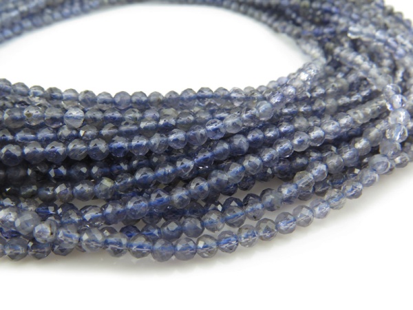 AA+ Iolite Micro-Faceted Round Beads 3mm ~ 15.5'' Strand