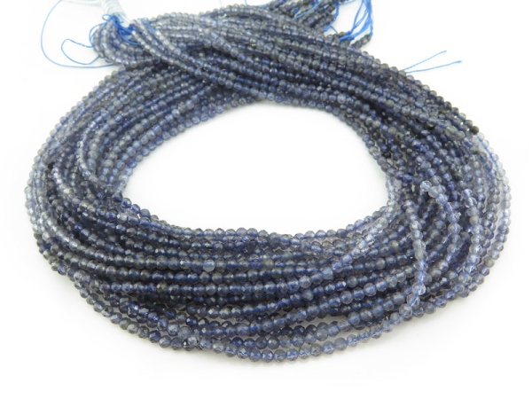 AA+ Iolite Micro-Faceted Round Beads 3mm ~ 15.5'' Strand