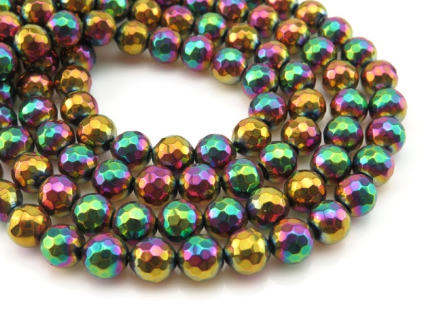 Rainbow Agate Faceted Round Beads 8mm ~ 15'' Strand