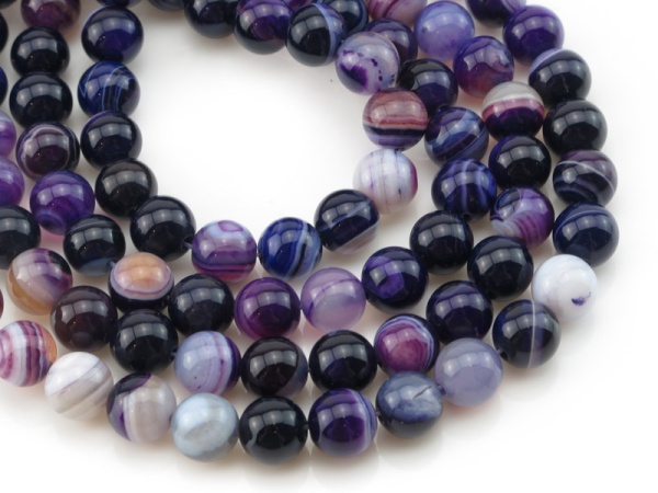 Purple Banded Agate Smooth Round Beads 8mm ~ 15'' Strand