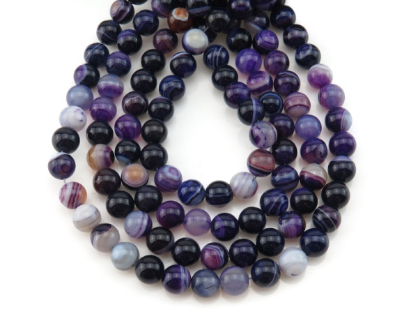 Purple Banded Agate Smooth Round Beads 8mm ~ 15'' Strand