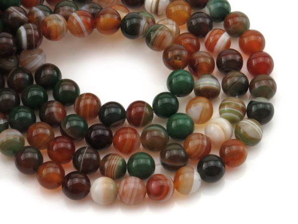 Multi Banded Agate Smooth Round Beads 8mm ~ 15'' Strand
